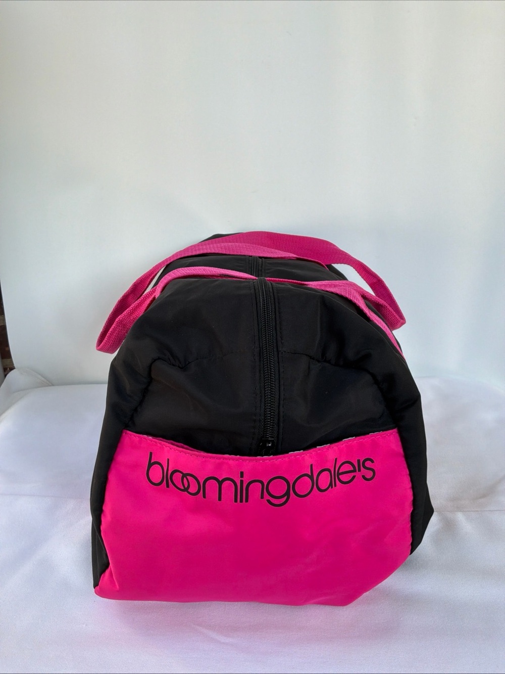 Vintage Bloomingdales Duffle / Gym Bag Black & Pink Striped Strap
